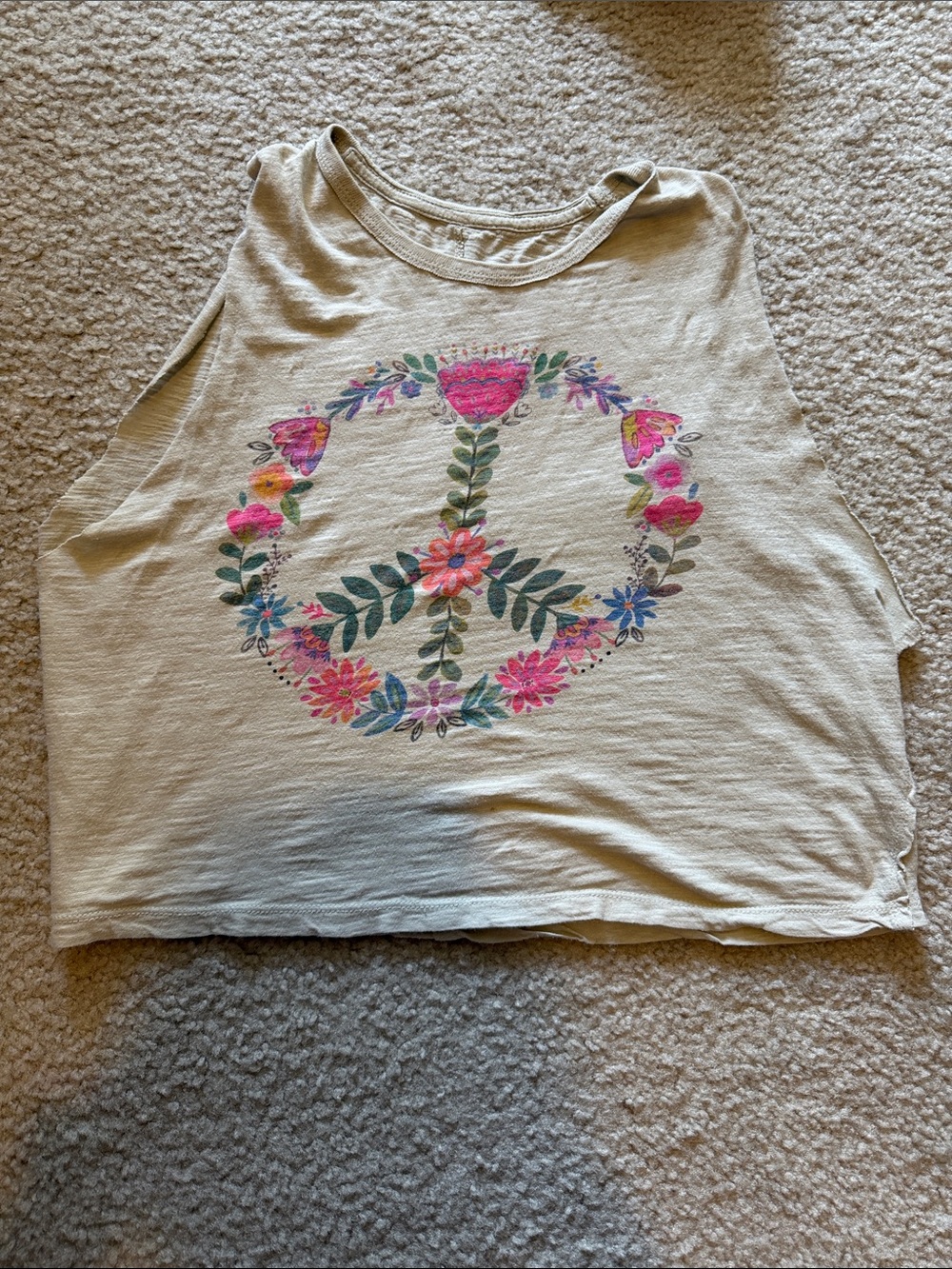 NATURAL LIFE Beige Crop Tank with Floral Peace Sign